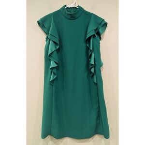 Kate Spade Green Mock Neck Flutter Sleeve Crepe Dress Size 0